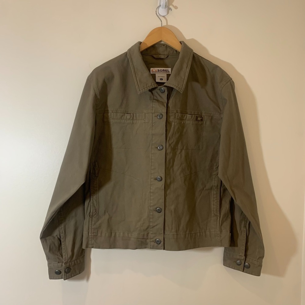Sorel Womens Trucker Jacket XL Dark Khaki Stretch‎ Gorpcore Outdoors Classic